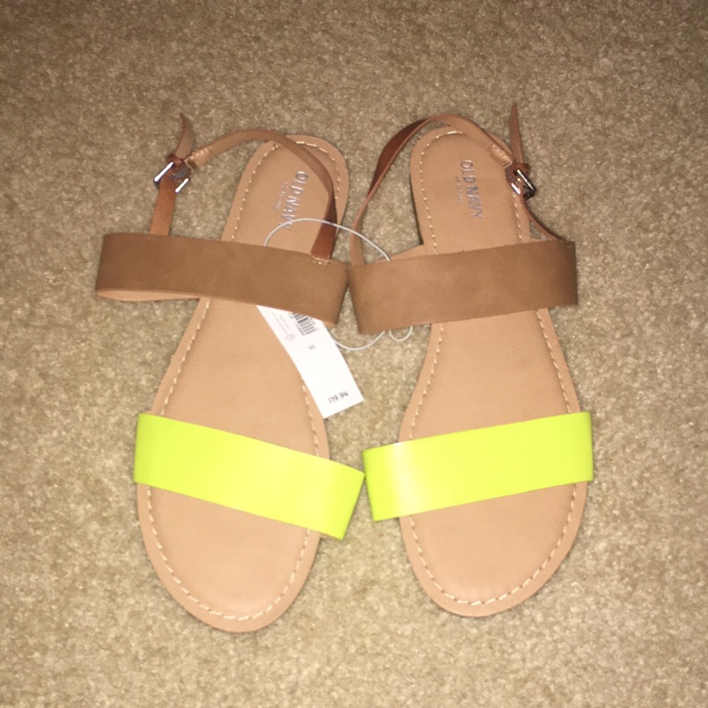 Brown and fluorescent sandals. Size 10.